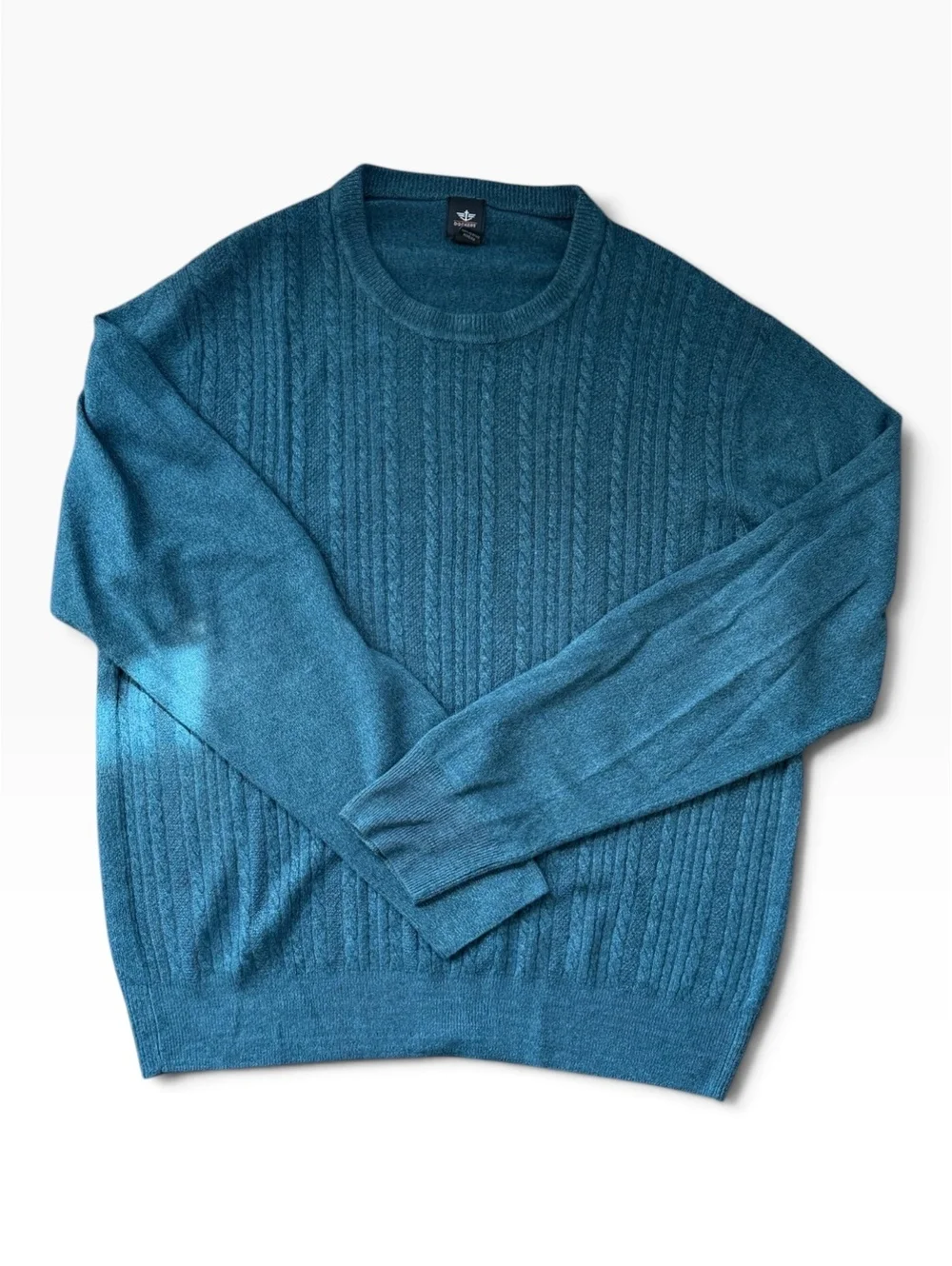 Dockers Men's XL Cable Knit Crewneck Sweater Heathered Teal Blue